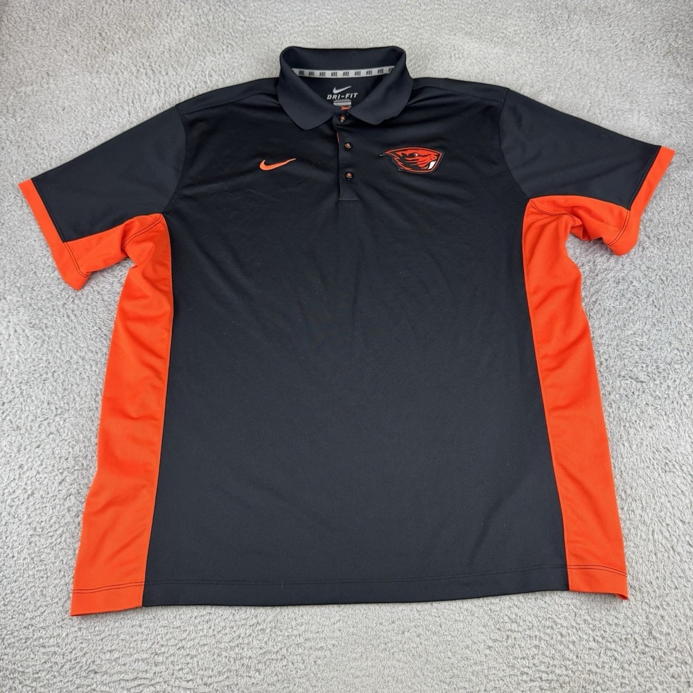 Oregon State Beavers Men's Polo Shirt Black Orange Dri Fit Men's Size Xl Golf